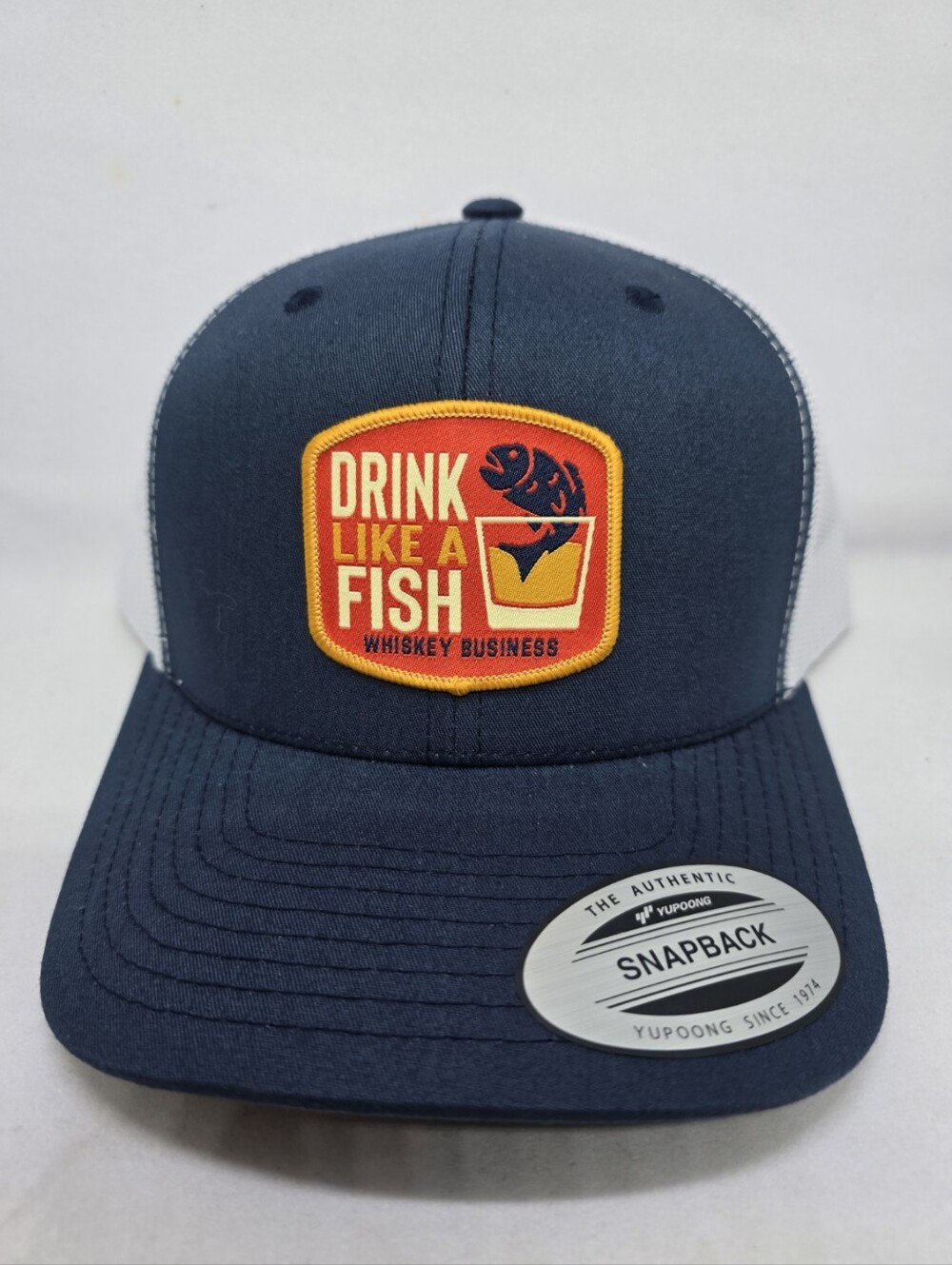 Snapback Trucker Hat Drink Like a Fish Whiskey Business Fishing Bourbon Cap NWT